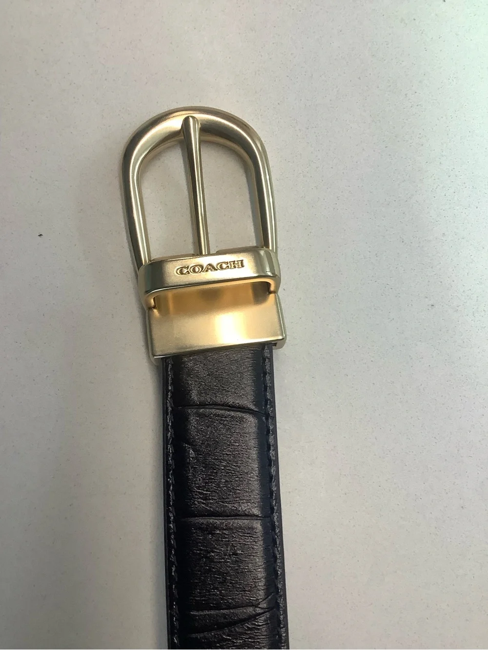 Coach Reversible Black Leather to embossed croc belt Belt Gold-Tone Buckle sz S
